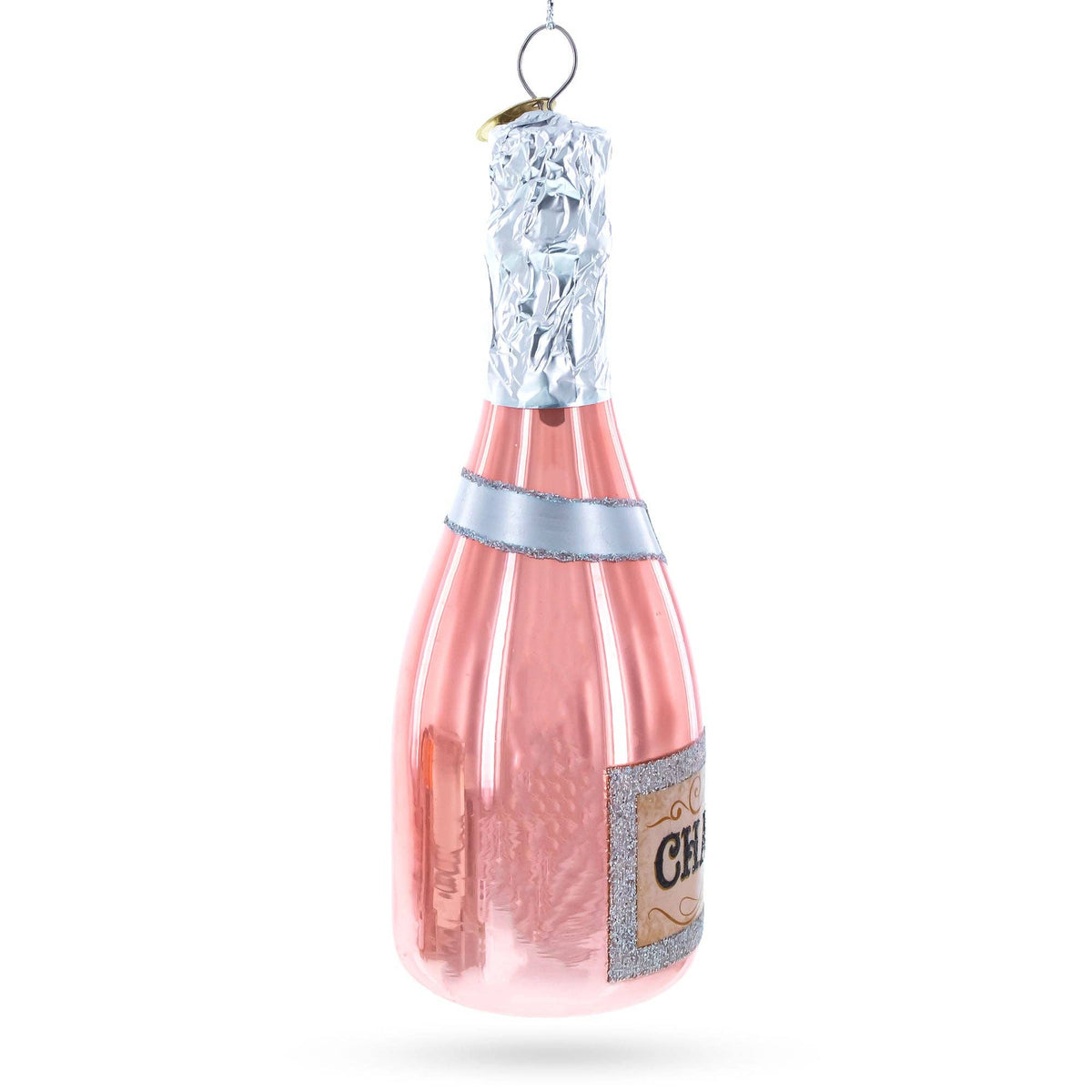 Pink Champagne Bottle - Glass Christmas Ornament