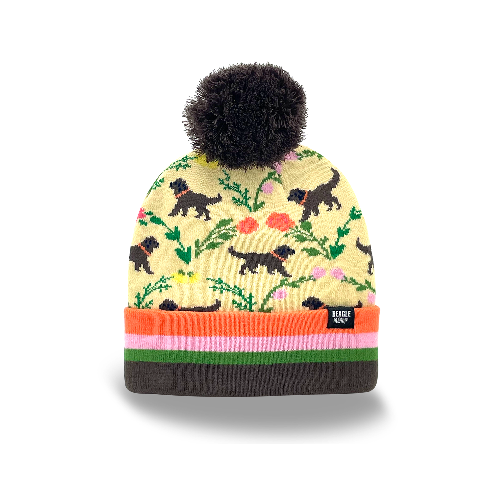 Floral Dog - Pom Pom Beanie