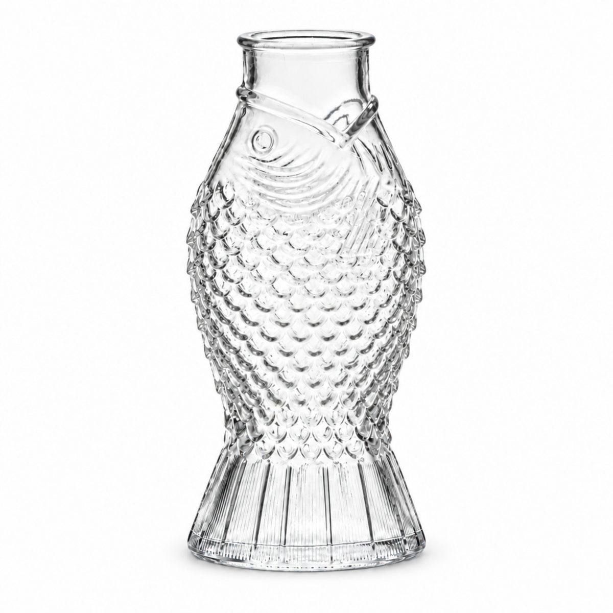 Small fish shaped glass bud vases in green, clear, and blue, from The Ruddy Duck in Whitefish, Montana
