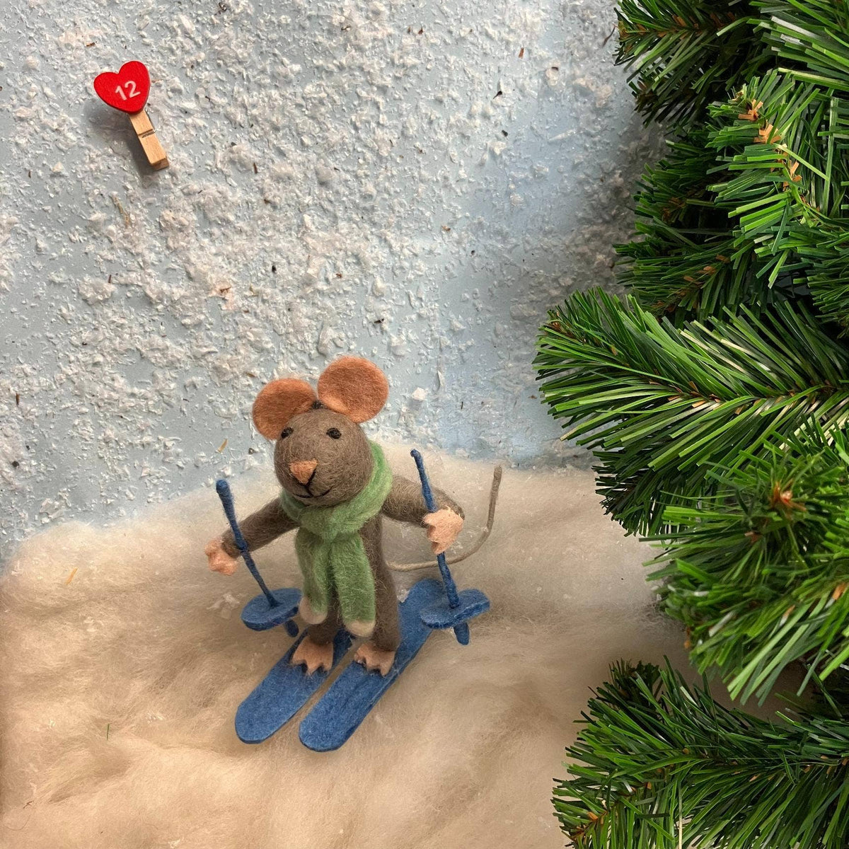 Sylvia the Skiing Mouse - Felt Christmas Ornament
