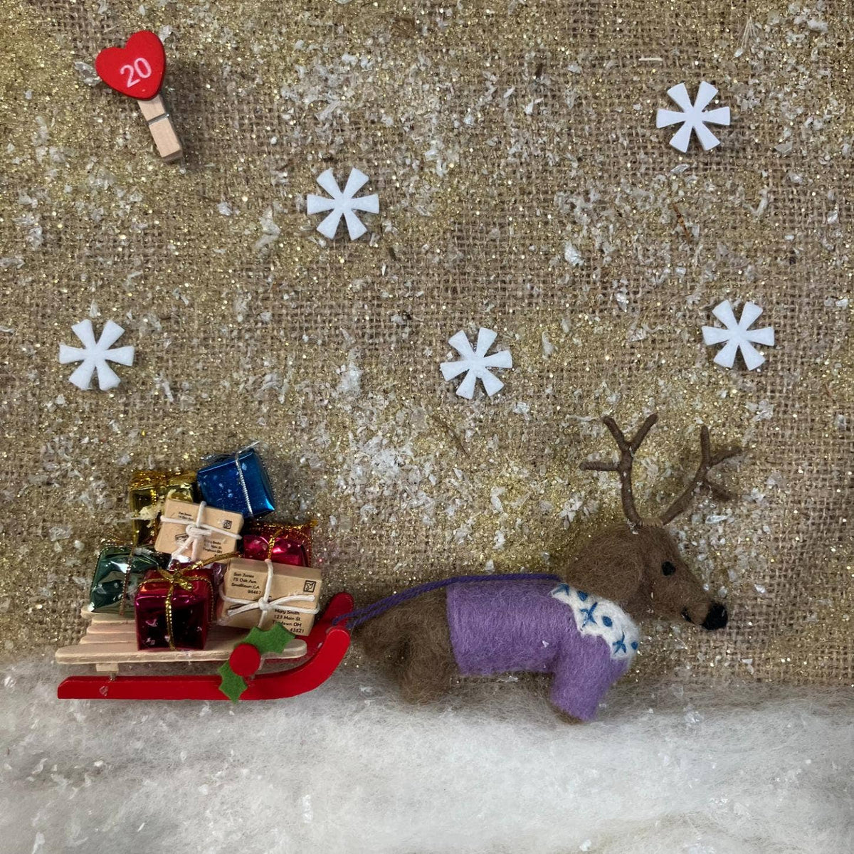 Rudy the Dachshund - Felt Antler Christmas Ornament