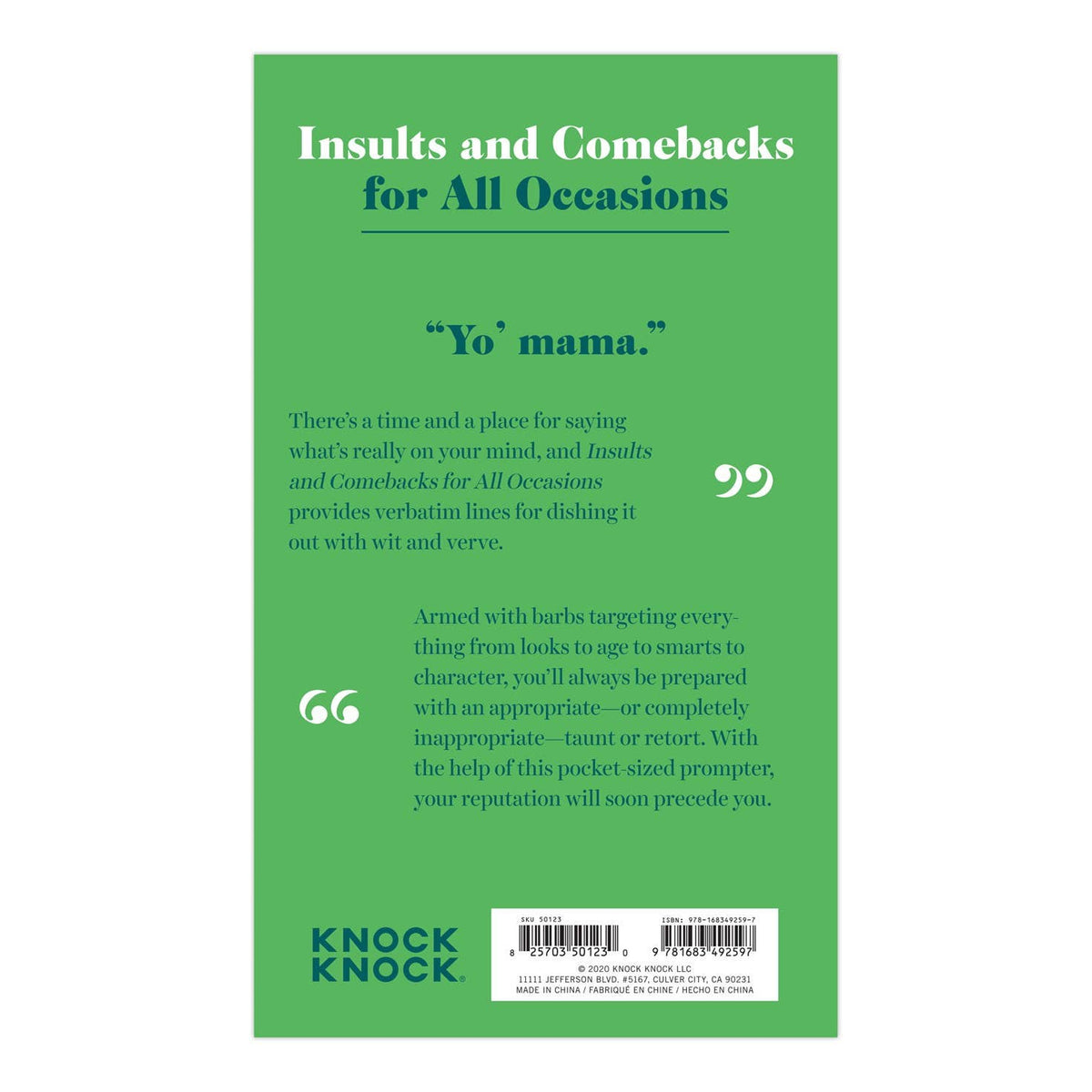 Insults and Comebacks for All Occasions paperback book from The Ruddy Duck in Whitefish, Montana, alternate view