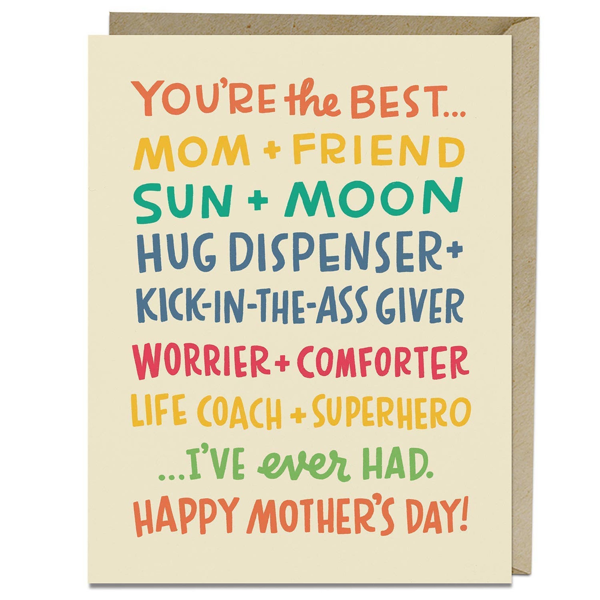 Colorful Mother's Day card with text on a beige background