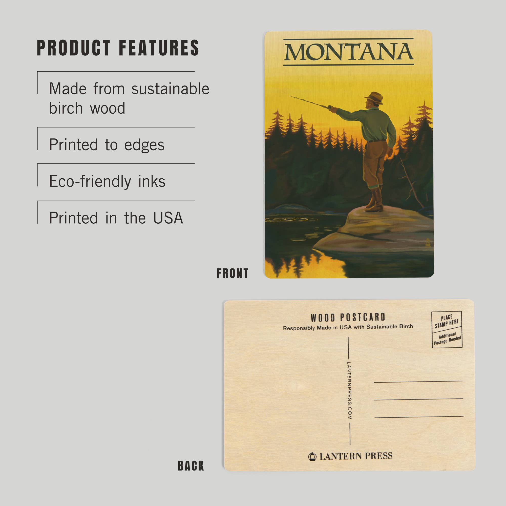 Montana Fly Fishing - Wood Postcard