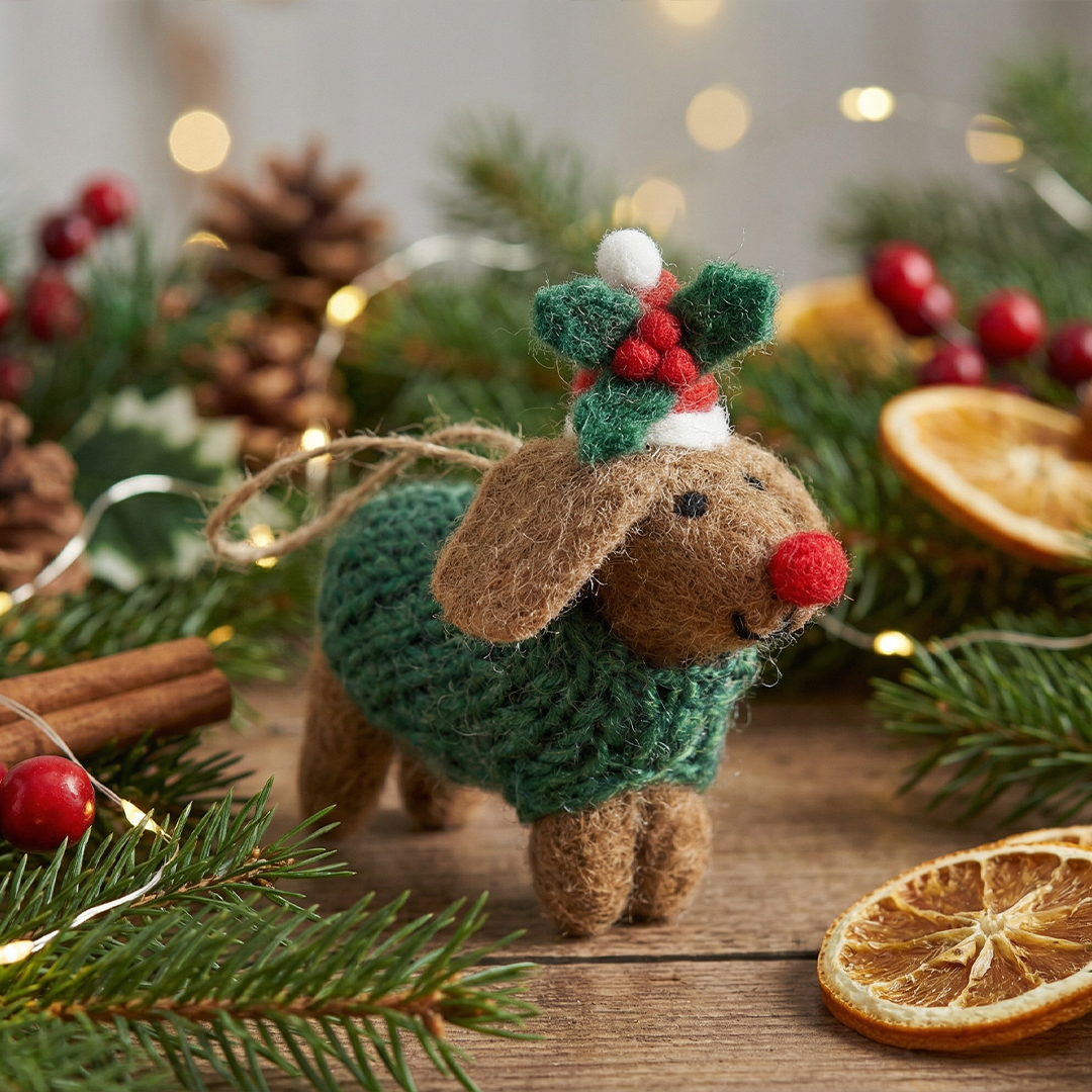 Rudolph the Dachshund - Felt Christmas Ornament