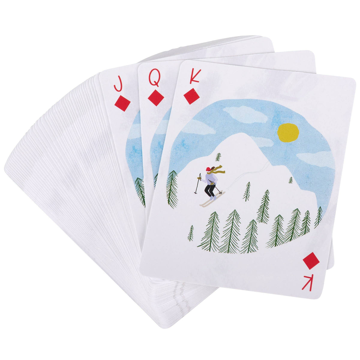 Skiing Fun illustrated playing cards, alternate view, from The Ruddy Duck in Whitefish, Montana