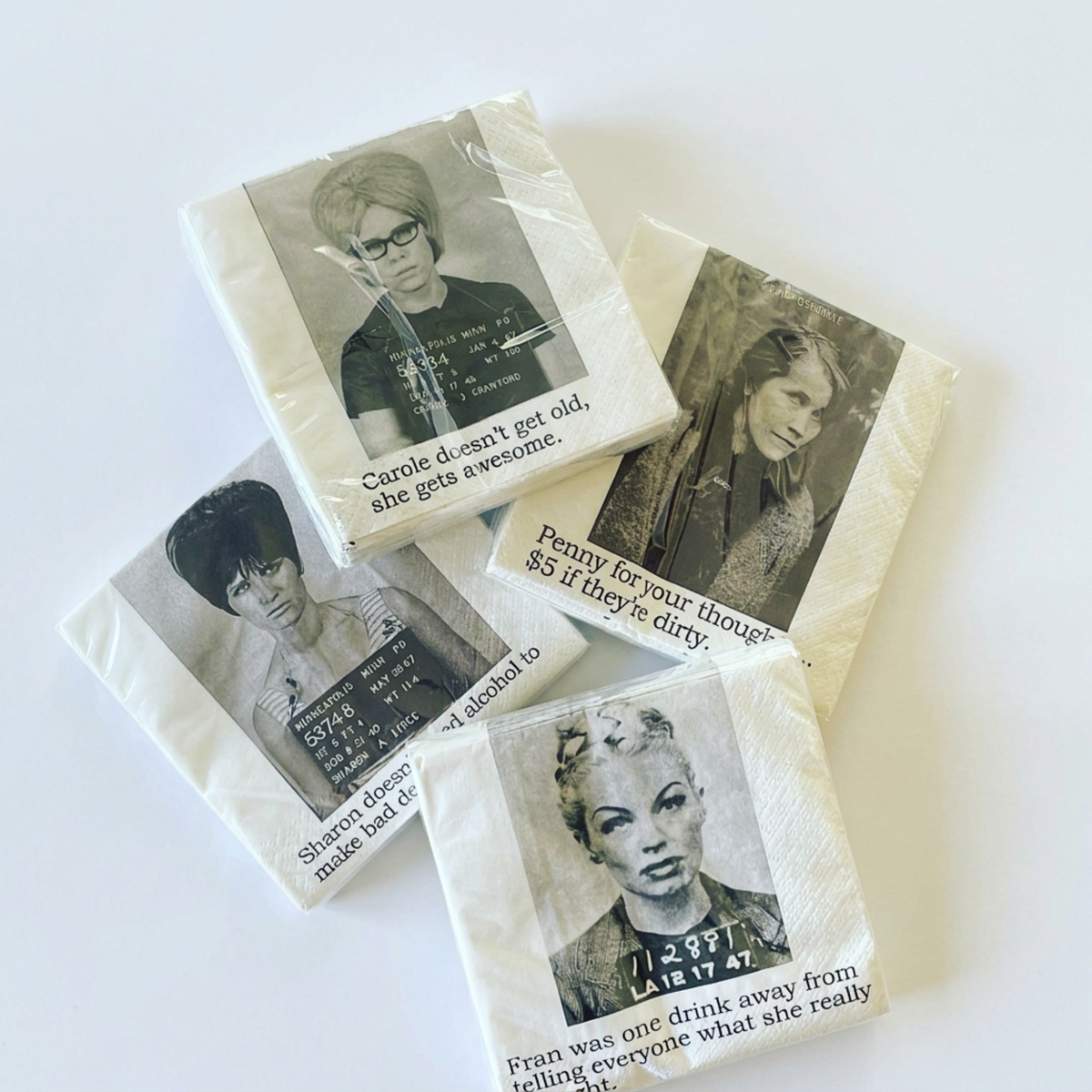 Sharon Doesn't Need Alcohol - Funny Mugshot Cocktail Napkins