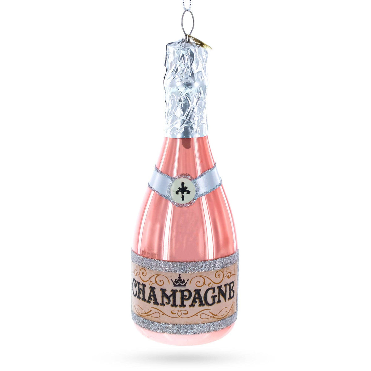Pink Champagne Bottle - Glass Christmas Ornament