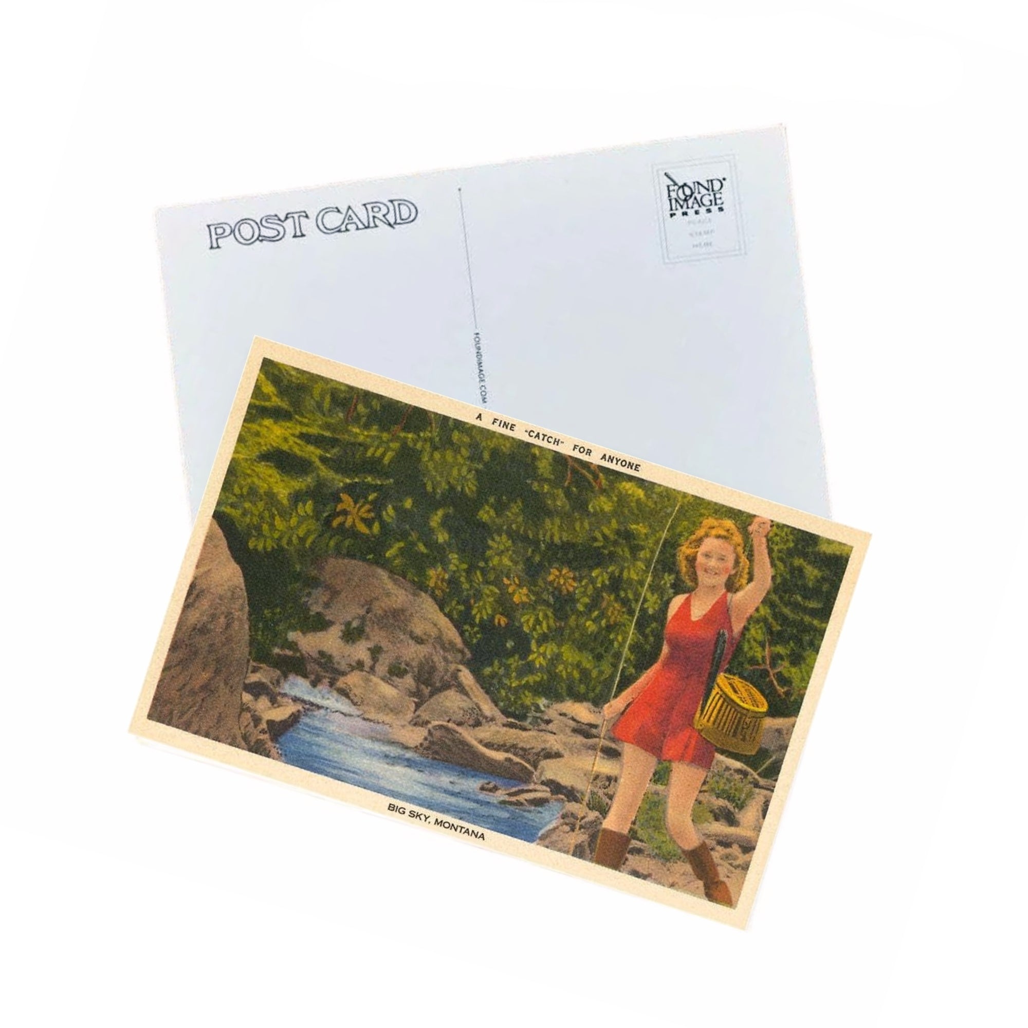 Woman Fishing - Big Sky, Montana Postcard