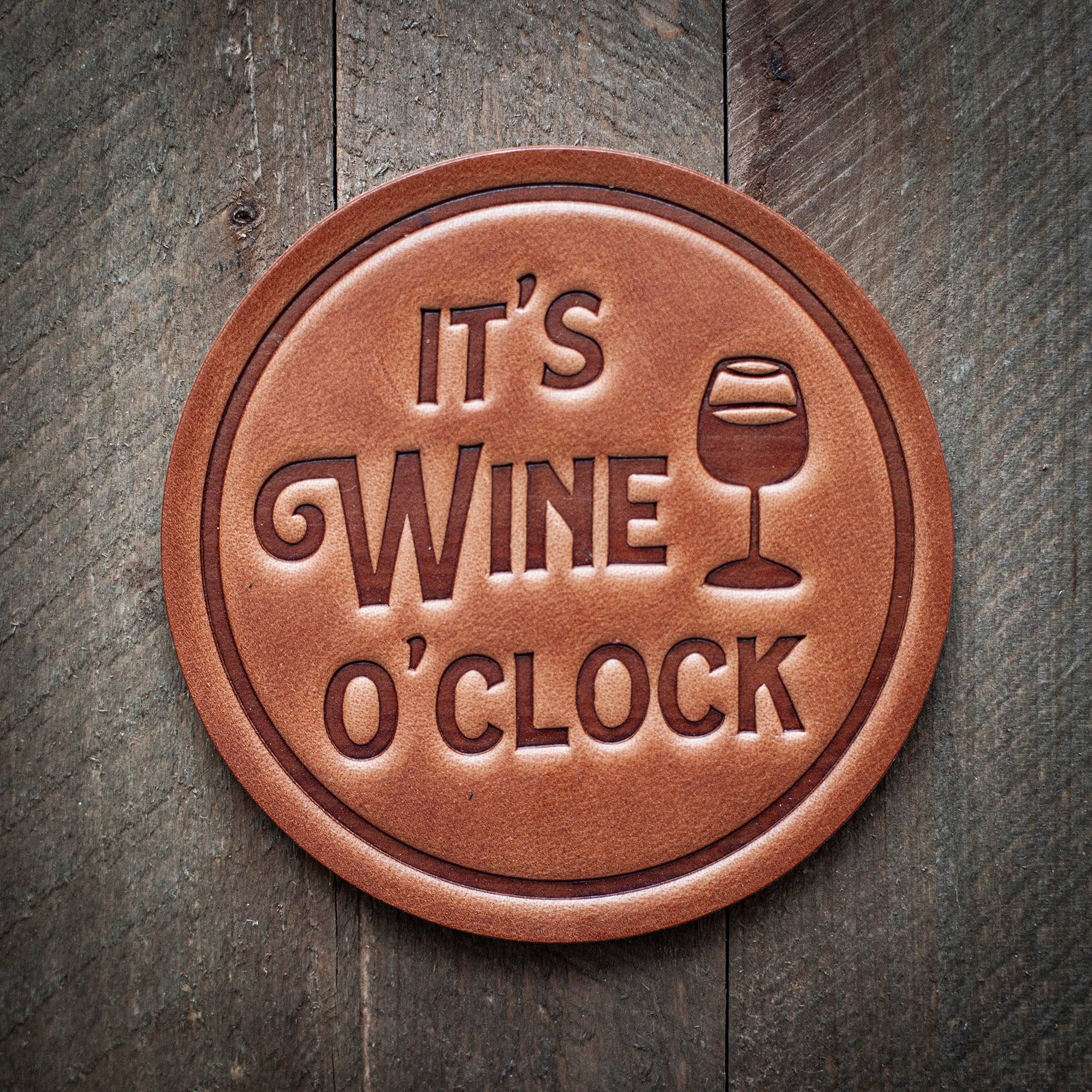 Wine O'Clock ... Leather Coaster