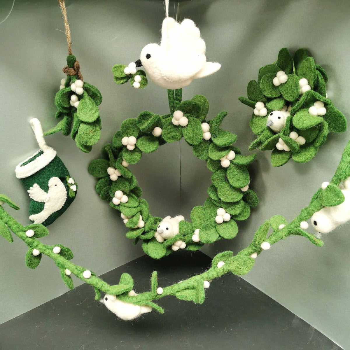 Mistletoe Dove - Handmade Felt Christmas Ornament