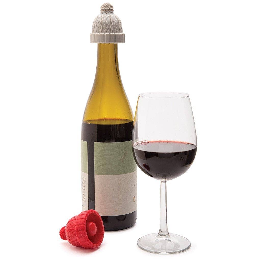 Winter Hat Bottle Stoppers | Beanie Pack Of 2: Red & Grey