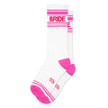 Bride gym crew socks with BRIDE knit in bold letters, by Gumball Poodle, from The Ruddy Duck in Whitefish, Montana