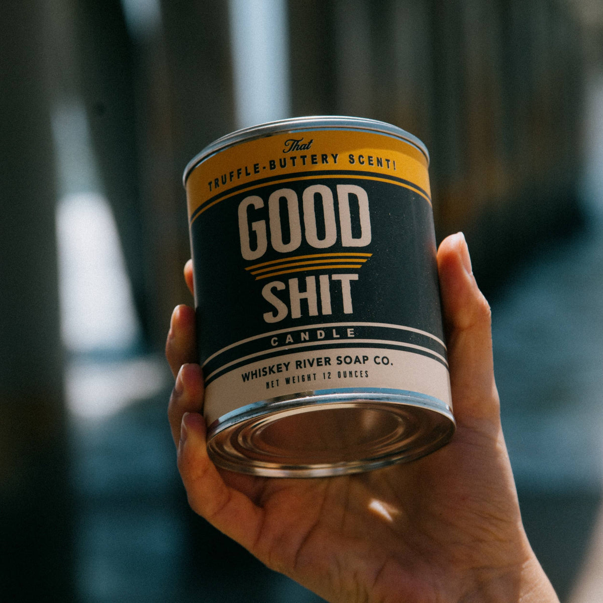 Good Shit vintage paint can candle, truffle butter scented, by Whiskey River Soap Co., from The Ruddy Duck in Whitefish, Montana