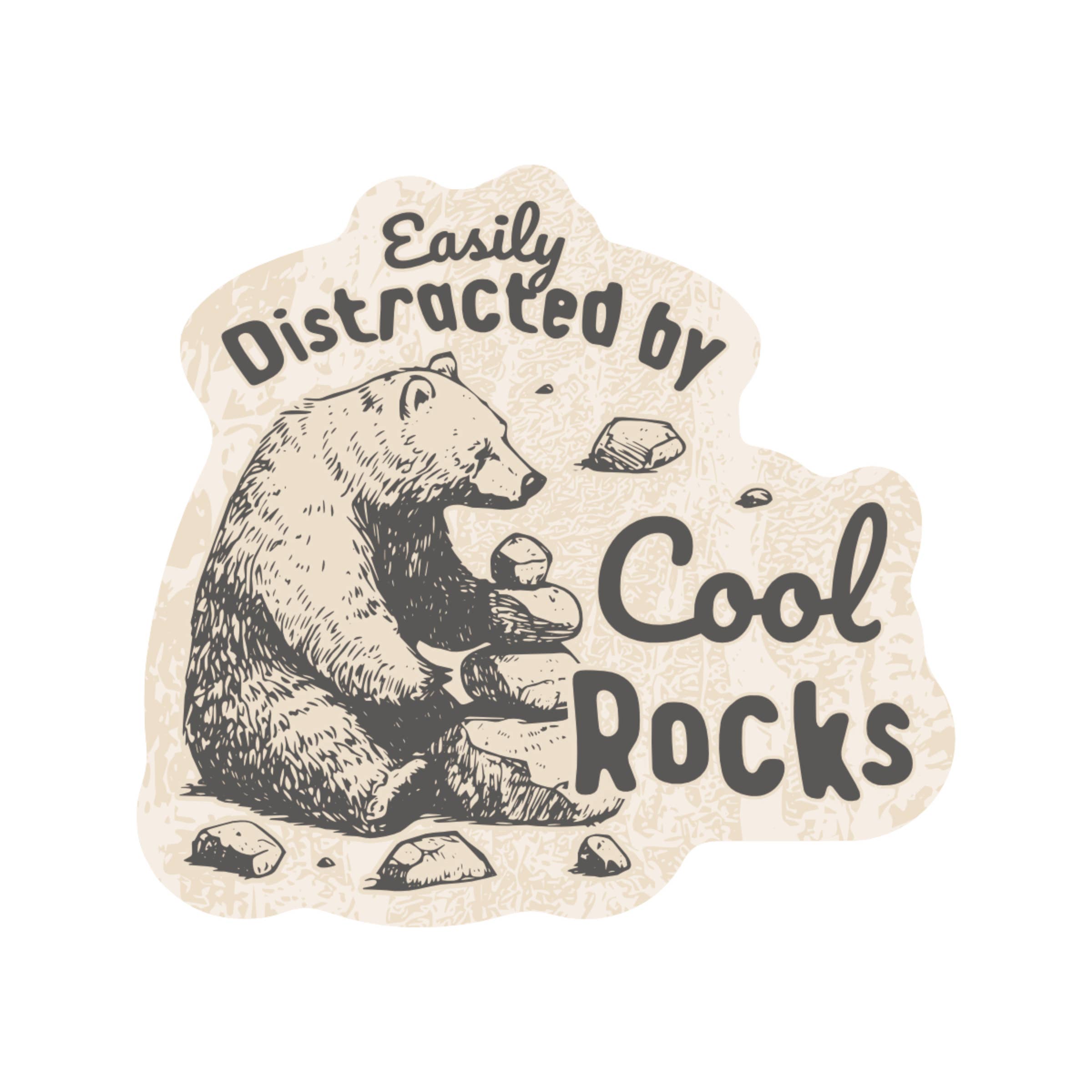 Distracted By Cool Rocks Bear - Vinyl Sticker