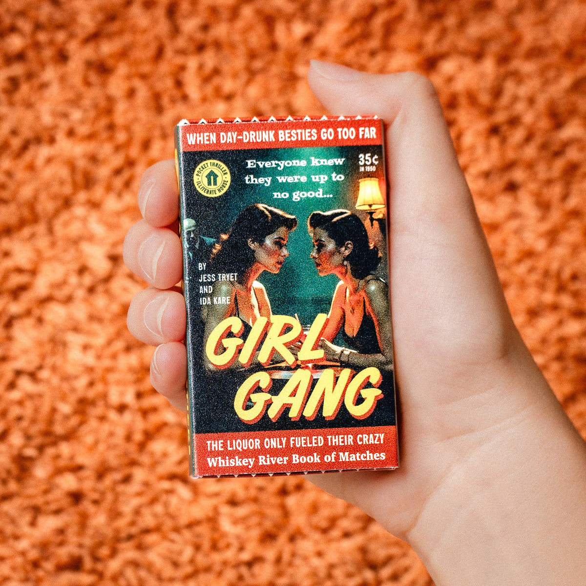 Girl Gang Pulp Friction vintage style matchbook by Whiskey River Soap Co., from The Ruddy Duck in Whitefish, Montana