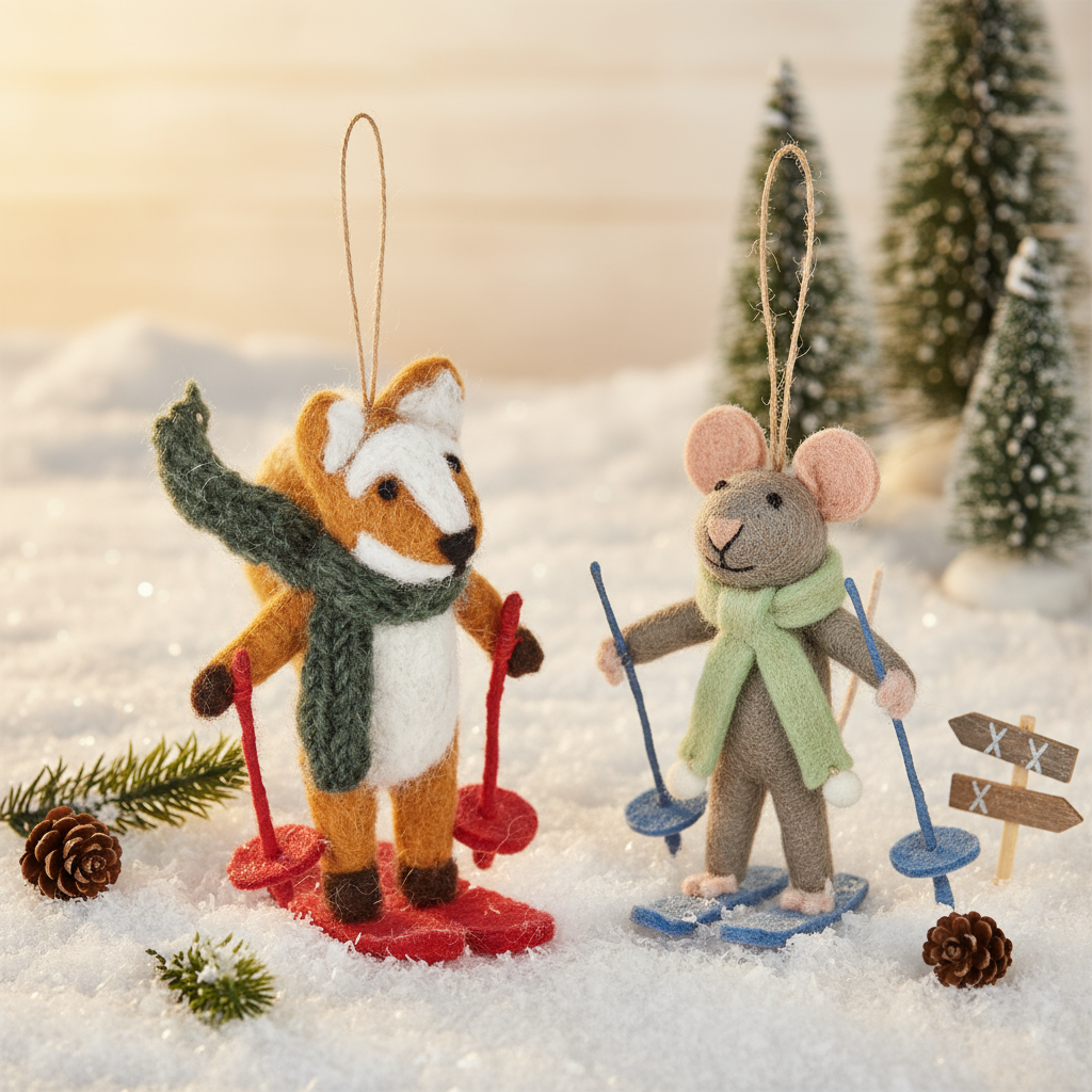 Felix the Skiing Fox - Felt Christmas Ornament