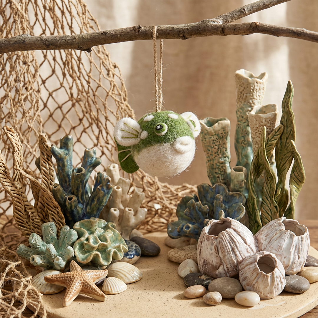 Puffer Fish - Handmade Felt Wool Ornament