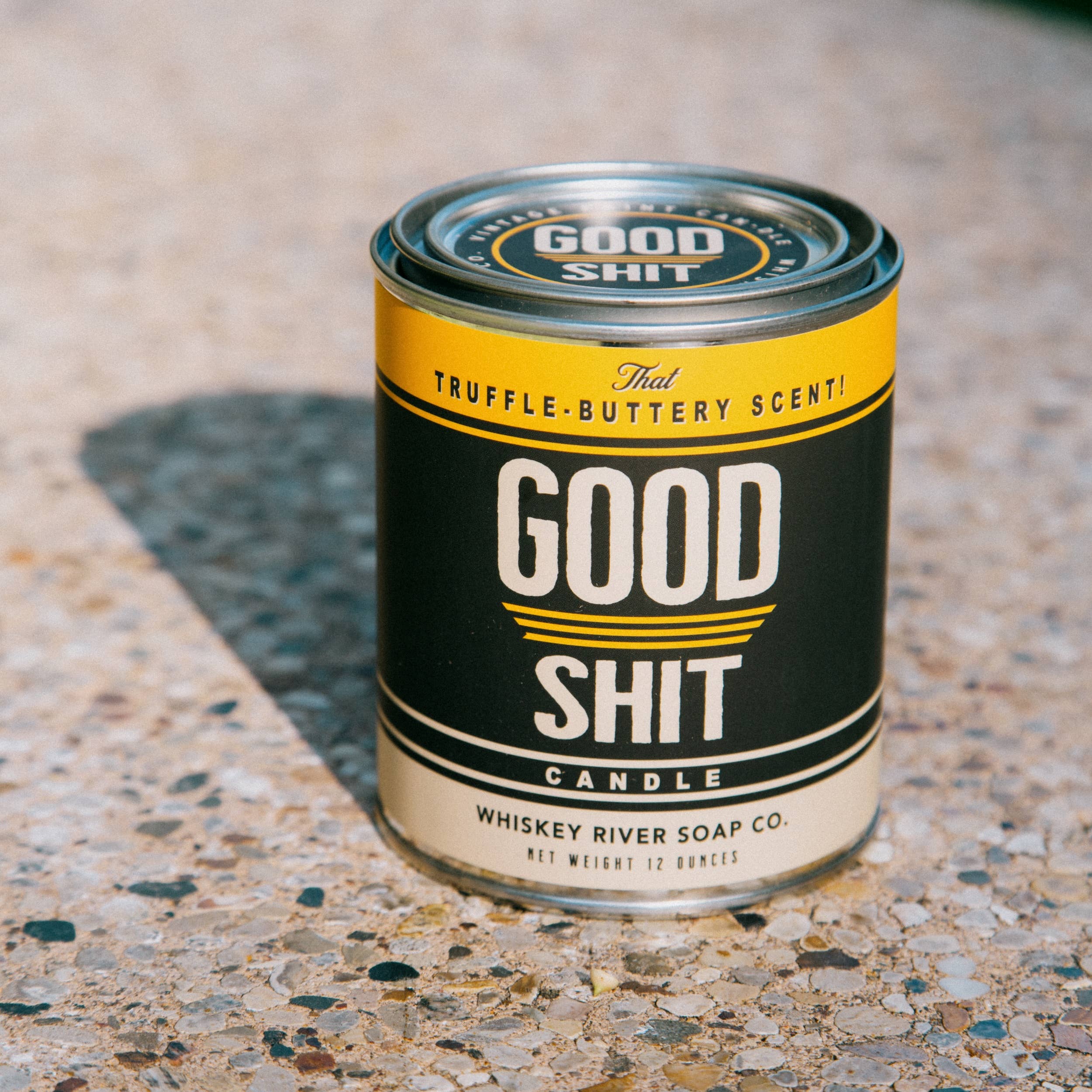 Good Shit vintage paint can candle, truffle butter scented, by Whiskey River Soap Co., from The Ruddy Duck in Whitefish, Montana