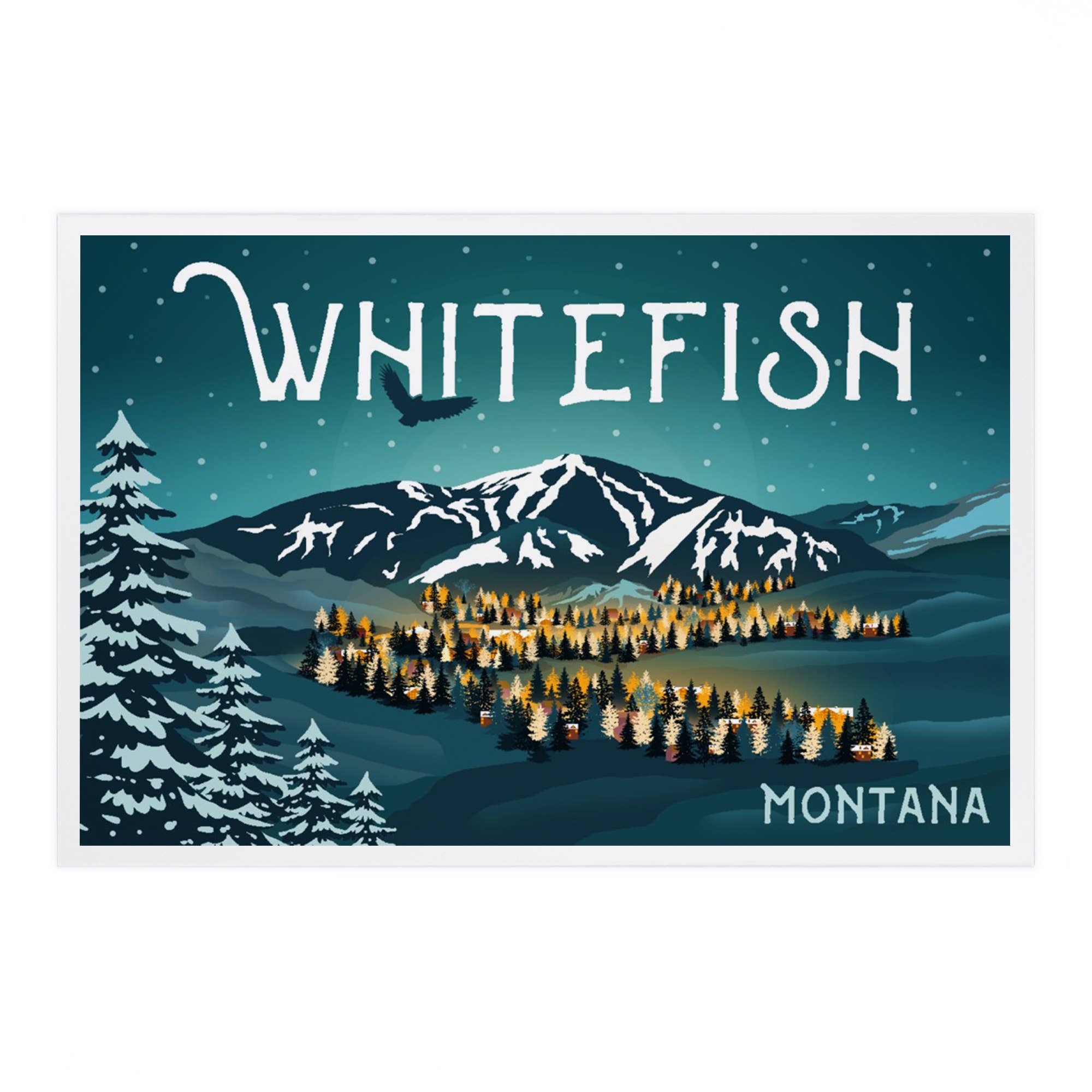 Whitefish Mountain Town - Montana Postcard