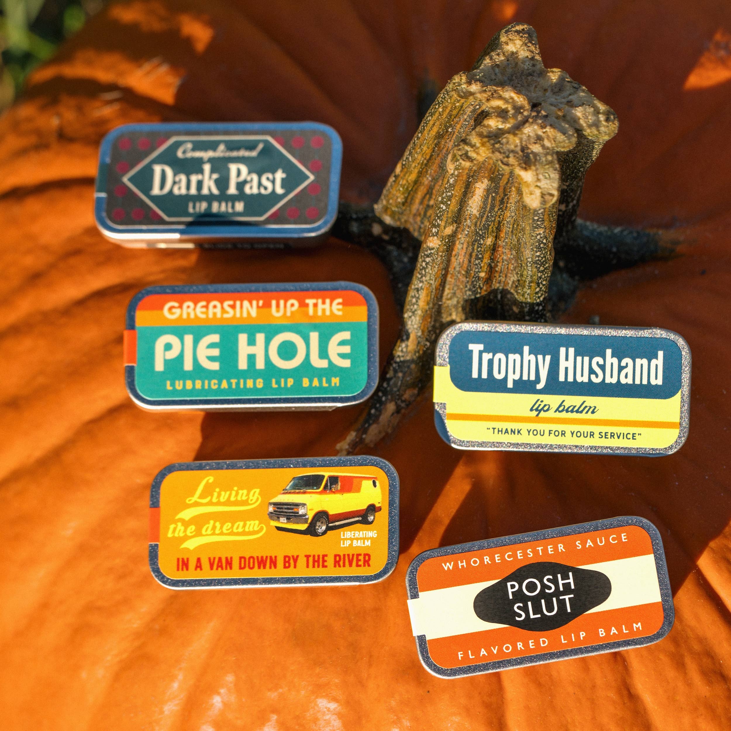Trophy Husband blue raspberry lip balm in an old school metal tin by Whiskey River Soap Co., from The Ruddy Duck in Whitefish, Montana