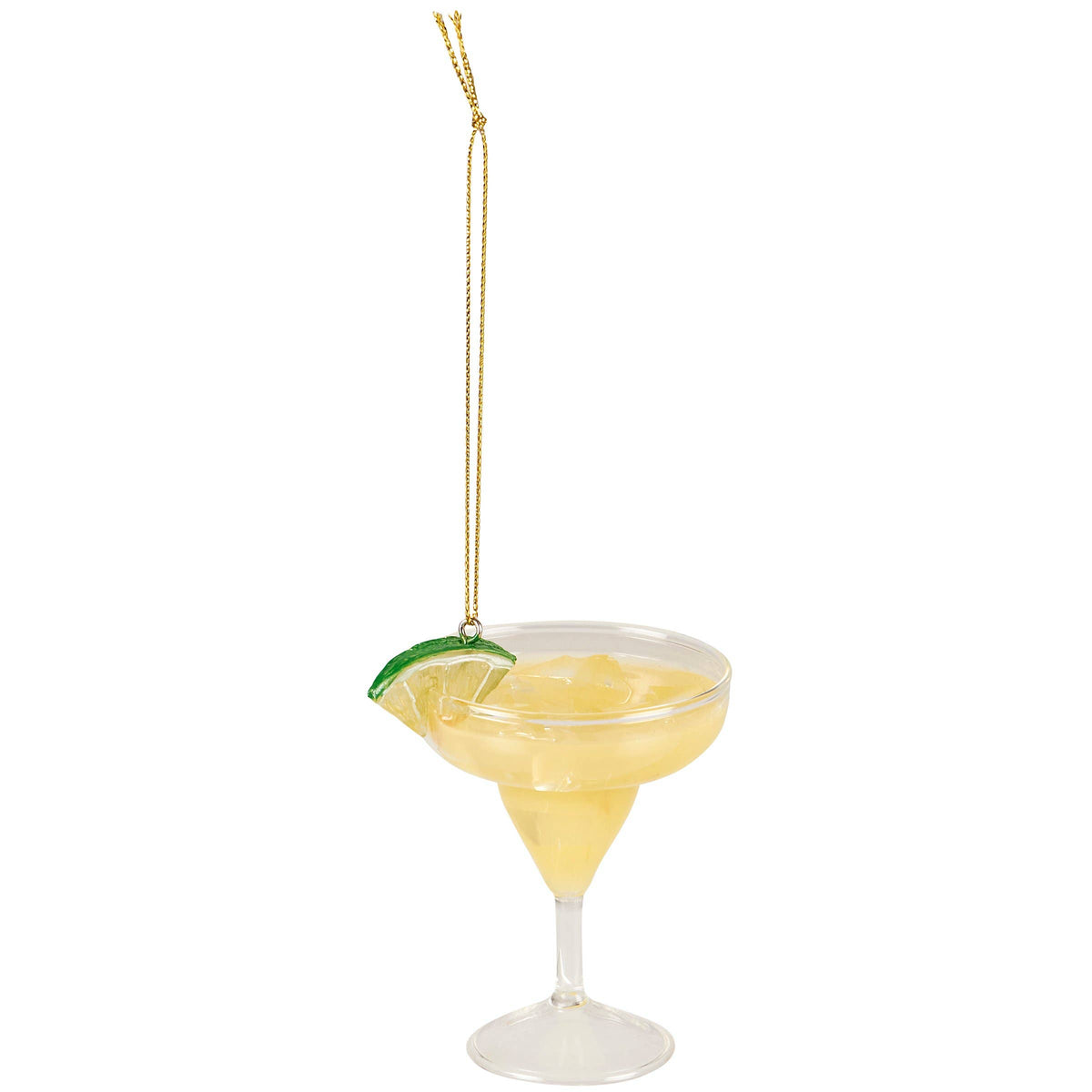 Glass margarita cocktail ornament with lime wedge, alternate view, from The Ruddy Duck in Whitefish, Montana