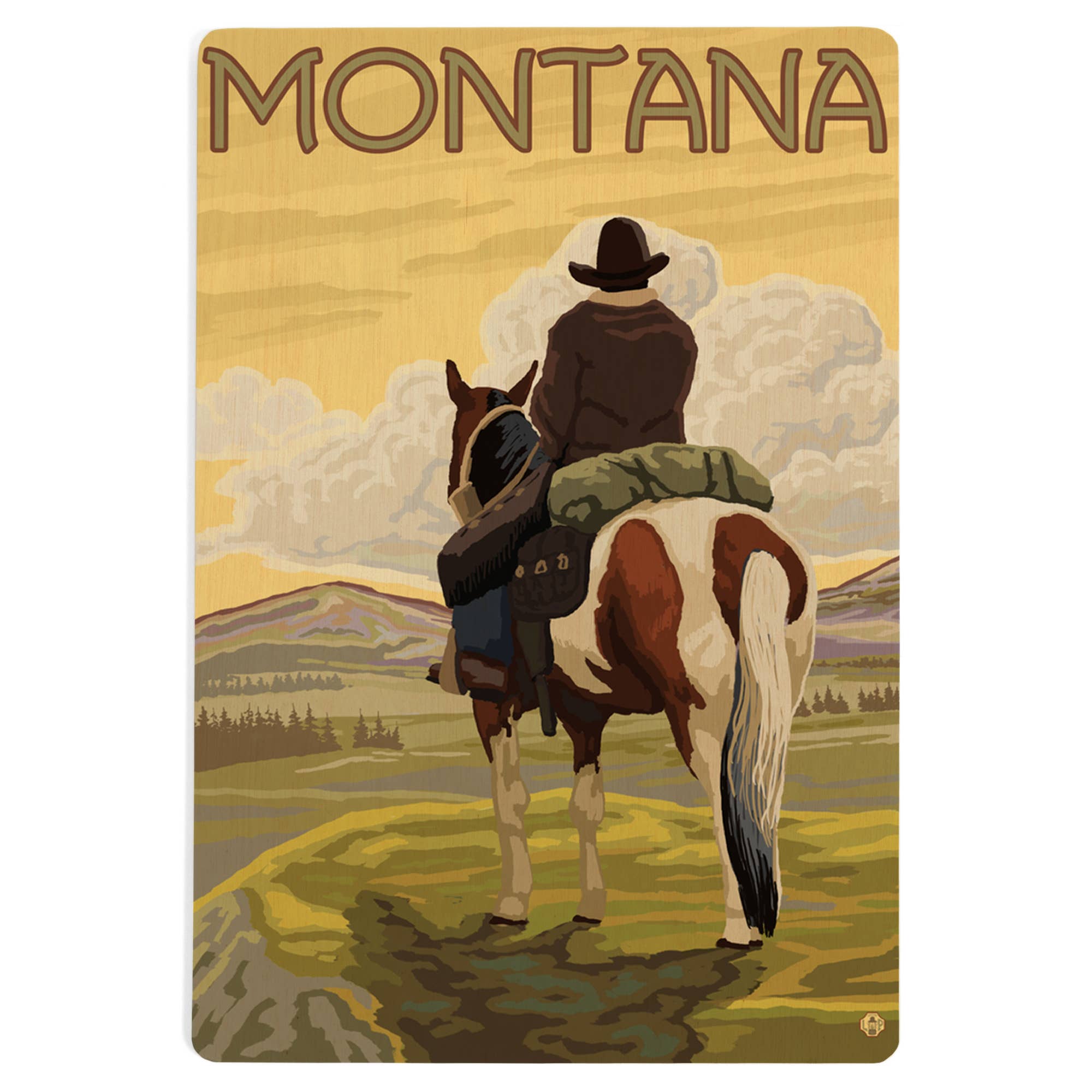 Montana Cowboy - Wood Postcard