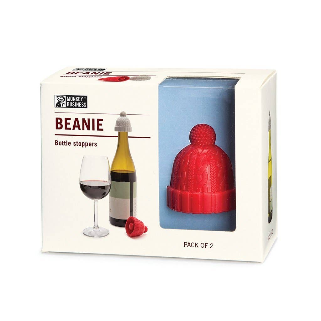 Winter Hat Bottle Stoppers | Beanie Pack Of 2: Red & Grey