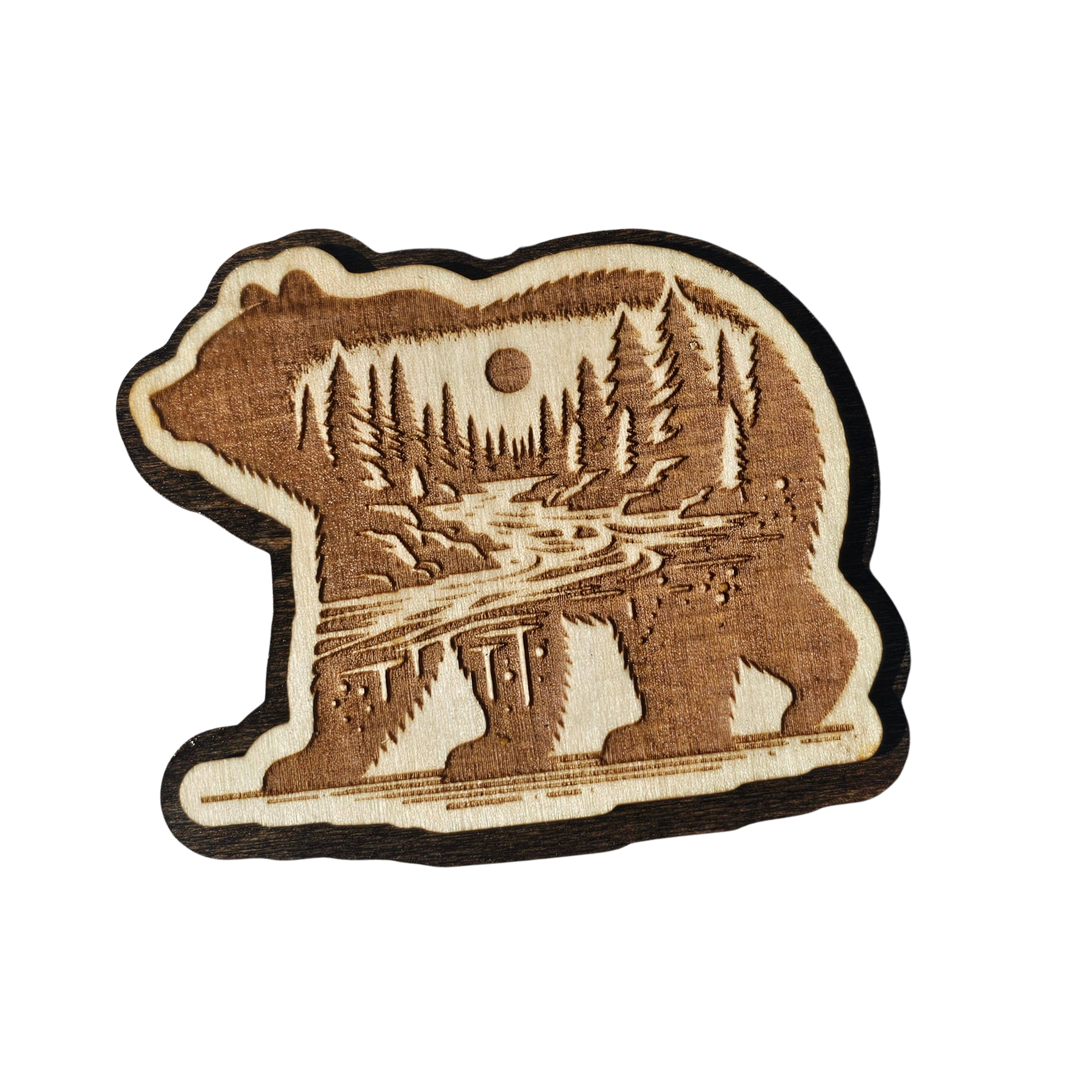 Bear in the River - Engraved Layered Wood Magnet