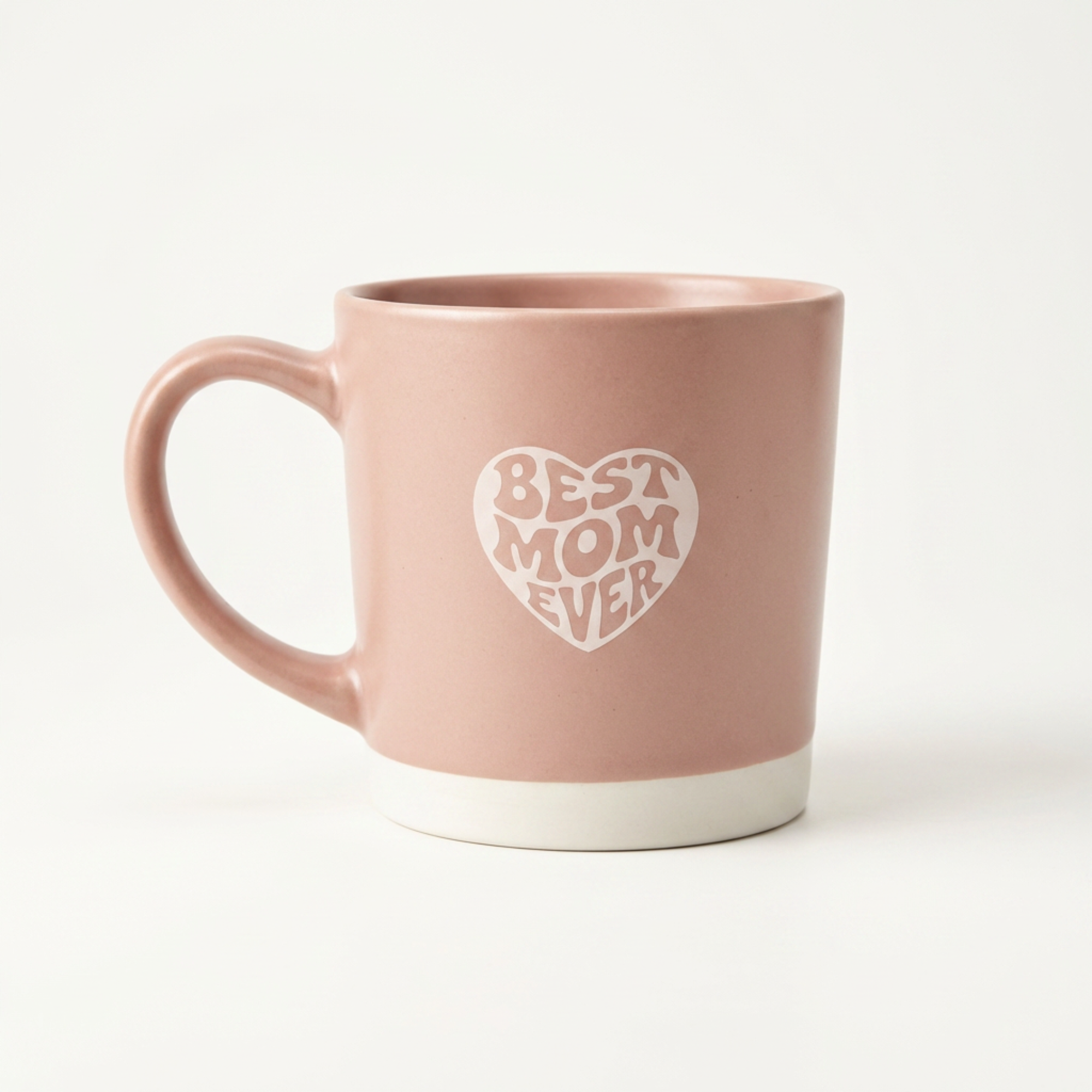 Pink mug with 'Best Mom Ever' text on a white background