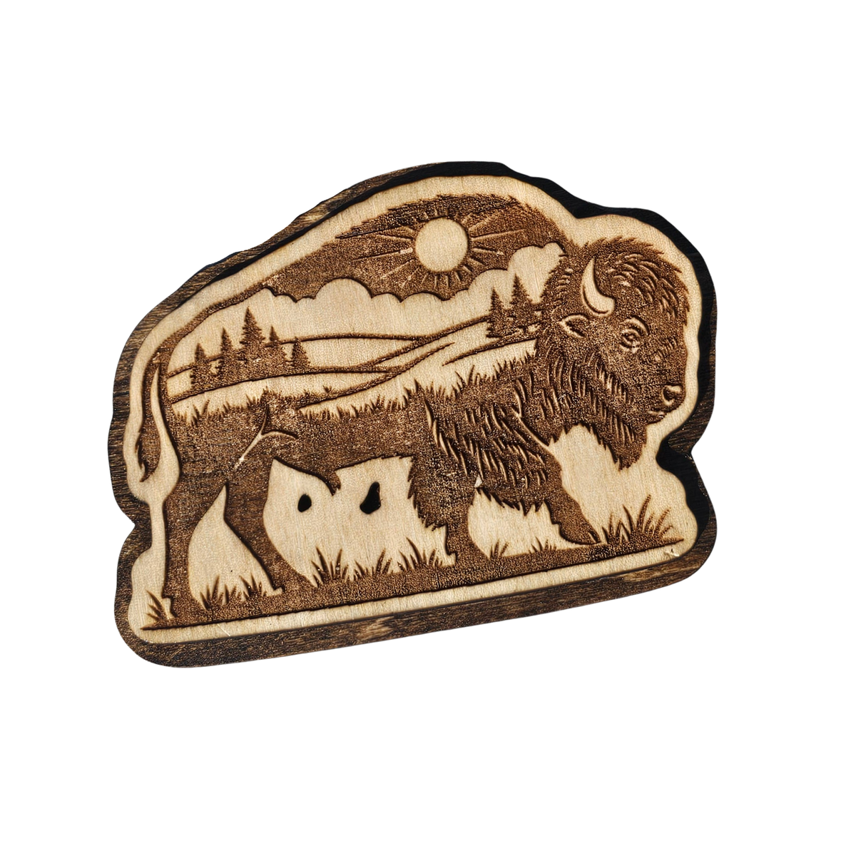 Bison on the Plains - Engraved Layered Wood Magnet