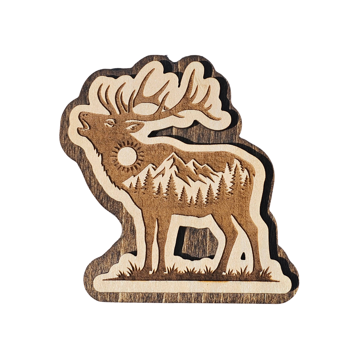 Bugling Elk - Engraved Layered Wood Magnet