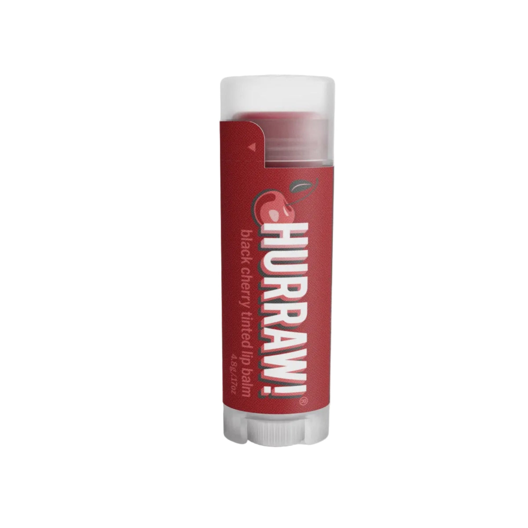 Red Hurraw! lip balm tube on a white background