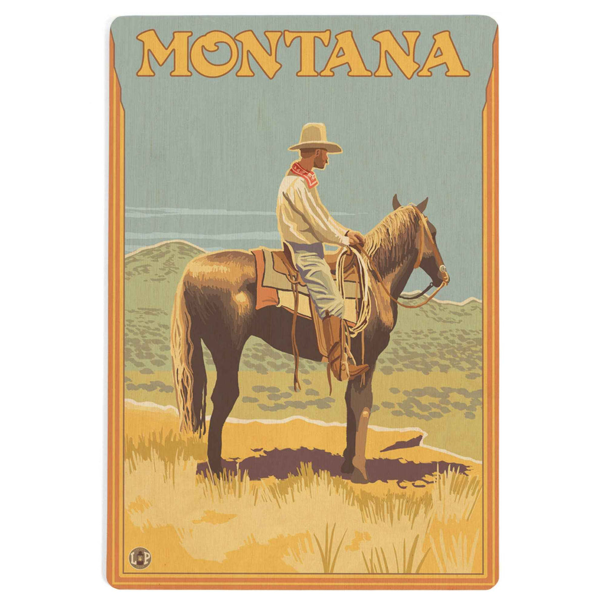 Cowboy On Horse - Montana Wood Postcard