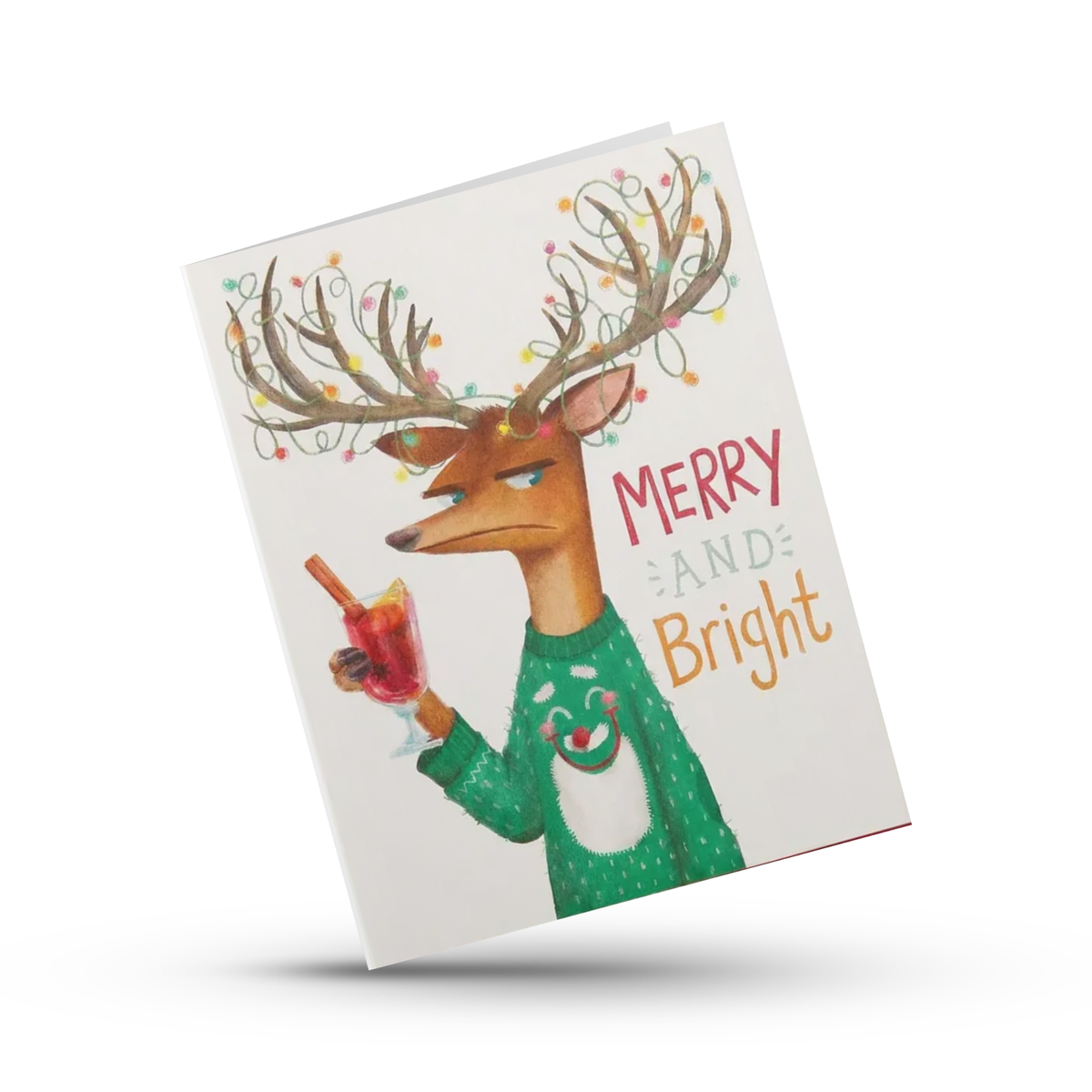 Sarcastic Merry & Bright Grumpy Reindeer Holiday Card