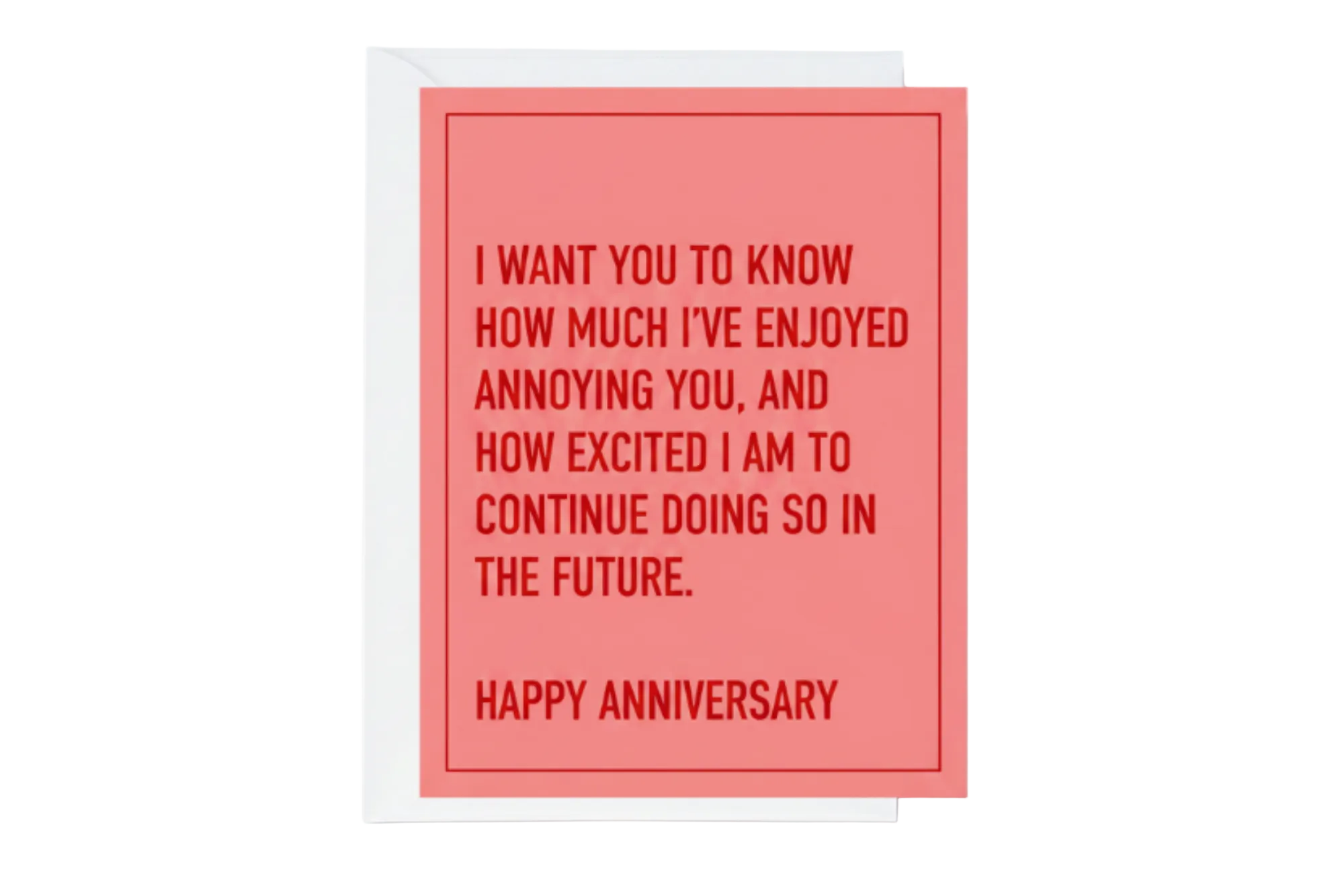 Card with humorous anniversary message on a white background