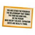 Fridge magnet with humorous text on a white background