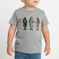 Gray t-shirt with fish illustrations on a white hanger against a light gray background