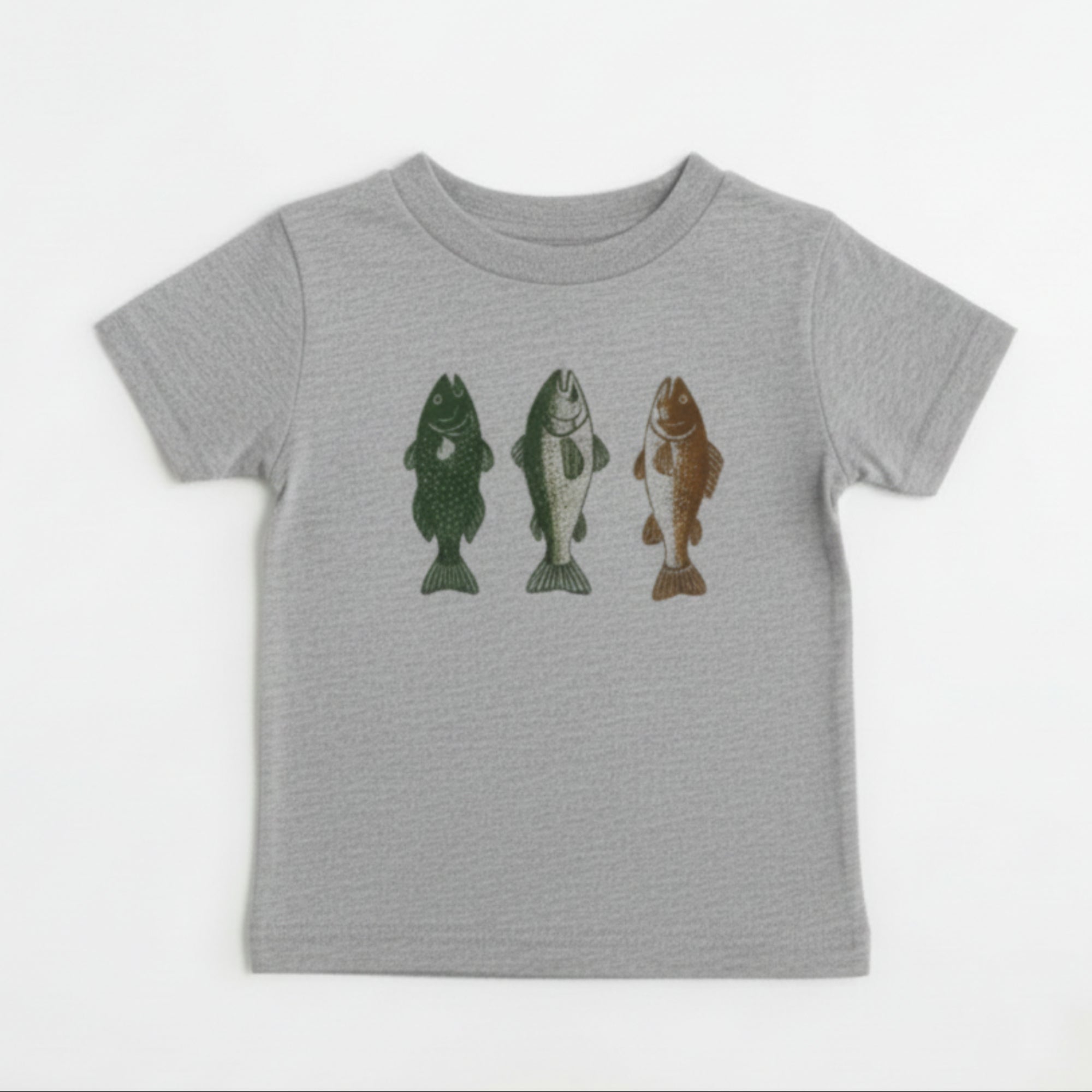Toddler Gray Tshirt that has 3 fish on it