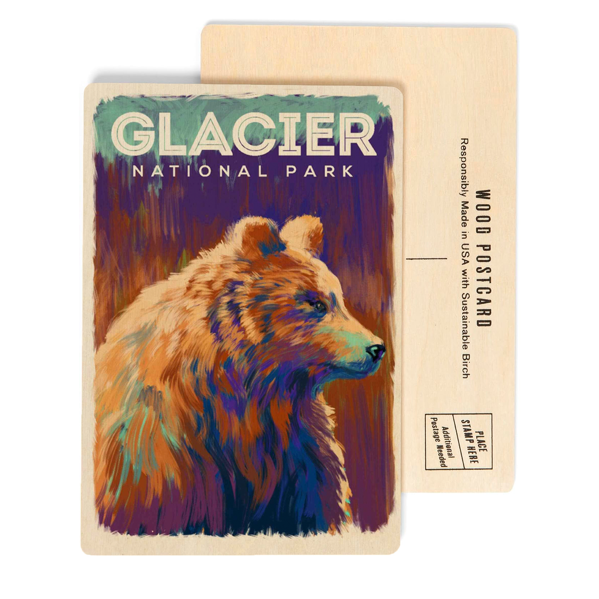 Glacier Park Grizzley Bear - Birch Wood Postcard