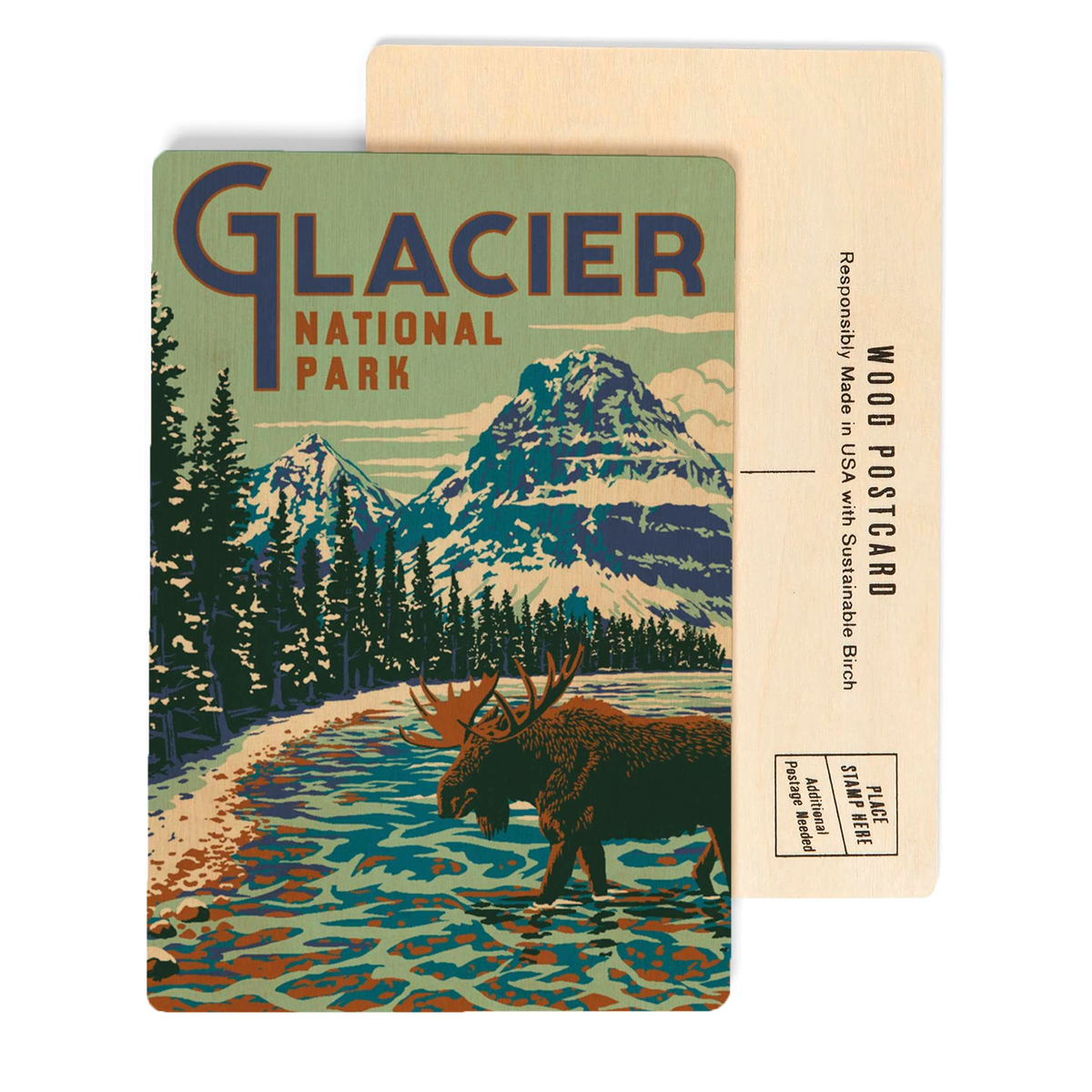 Glacier Park Moose - Birch Wood Postcard