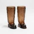 Pair of brown glass cowboy boot shot glasses