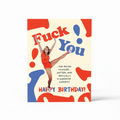 Birthday card with colorful design and text on a white background