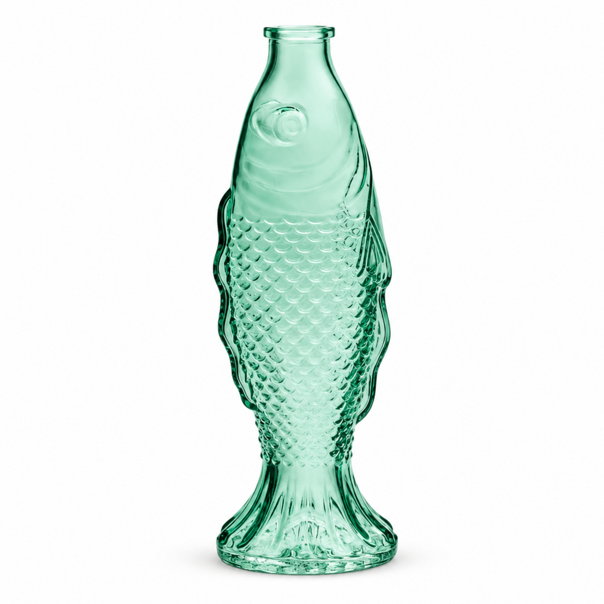 Green Glass Sprouting Fish Flower Vase on white background