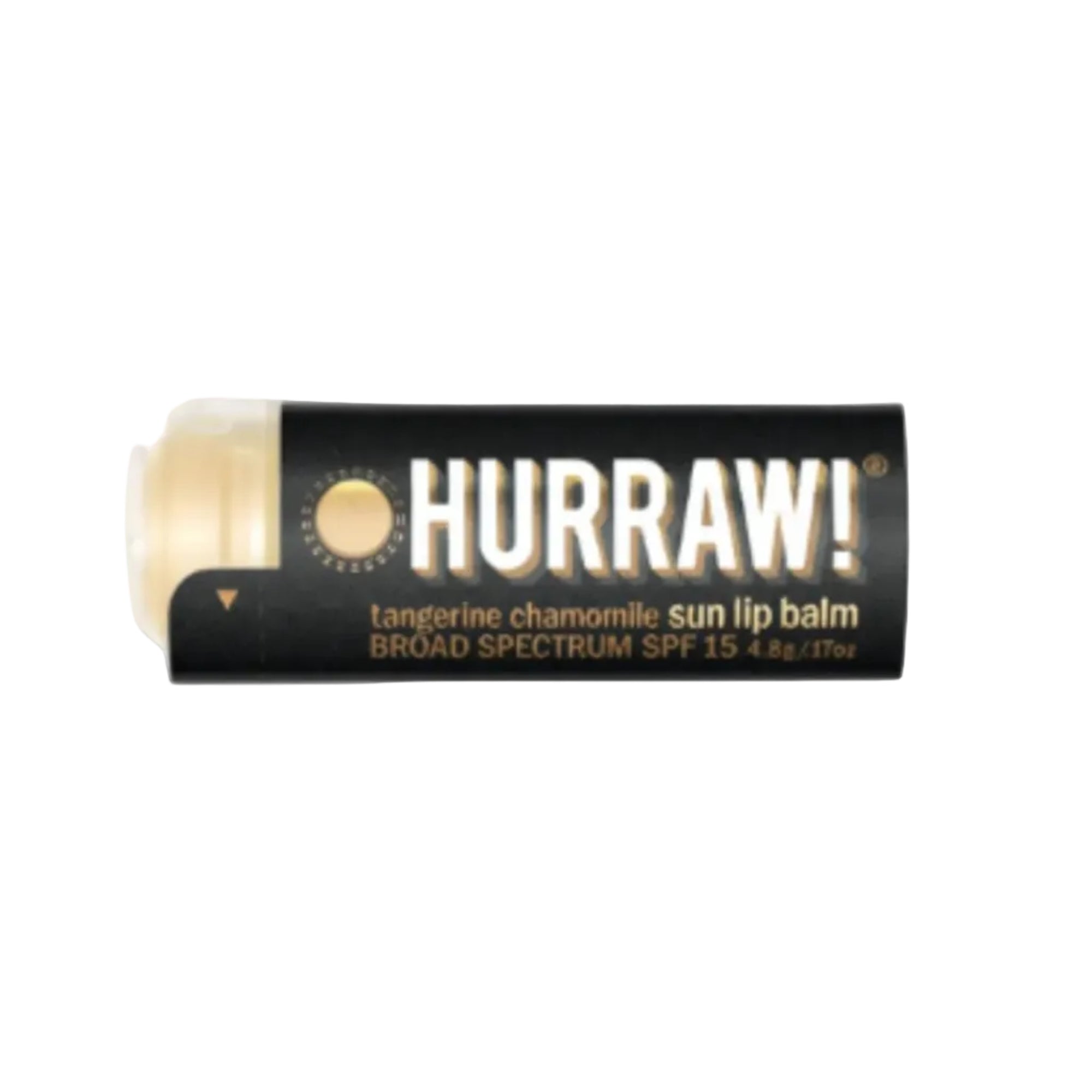 Hurraw! tangerine chamomile sun lip balm packaging on a white background