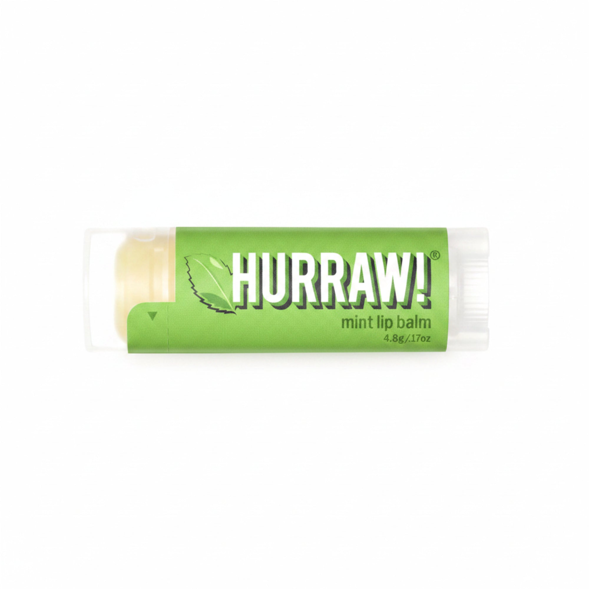 Hurraw! mint lip balm packaging on a white background