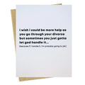 Card with humorous text message on a white background
