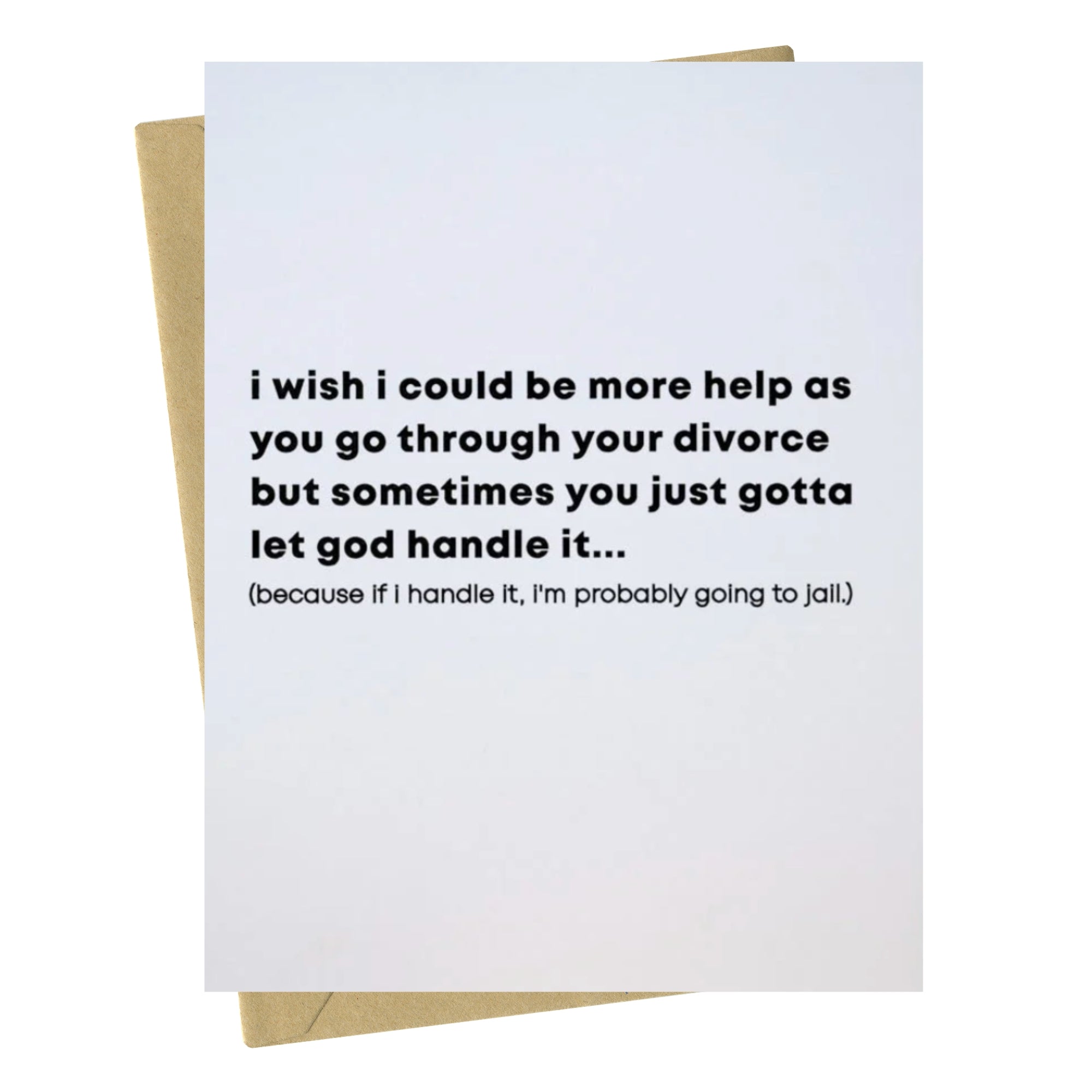 Card with humorous text message on a white background