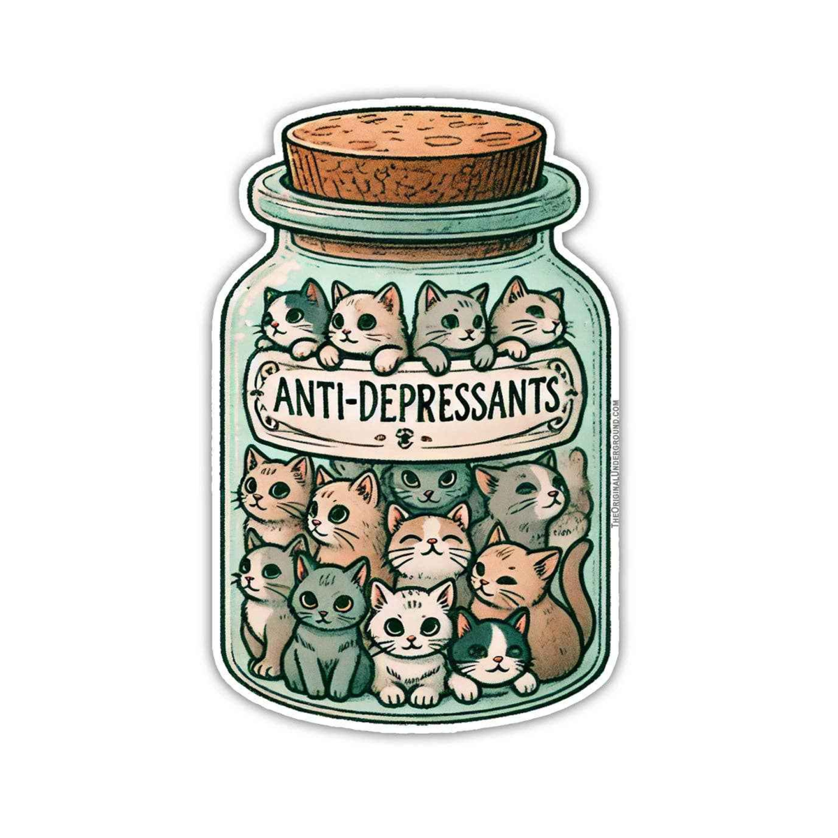 Jar Of Anti-Depressants - Cute Kitty Cat 3.5" Vinyl Sticker