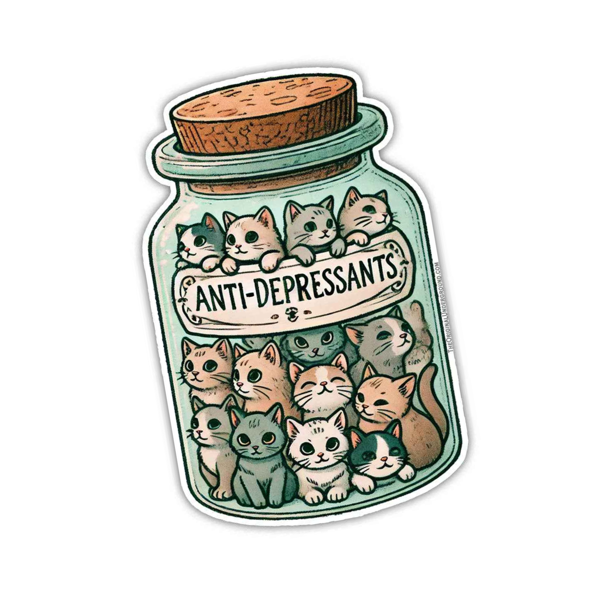 Jar Of Anti-Depressants - Cute Kitty Cat 3.5" Vinyl Sticker